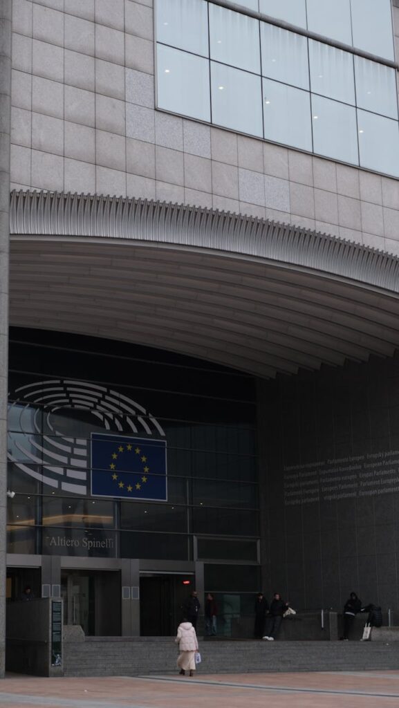 european parliament building entrance in brussels